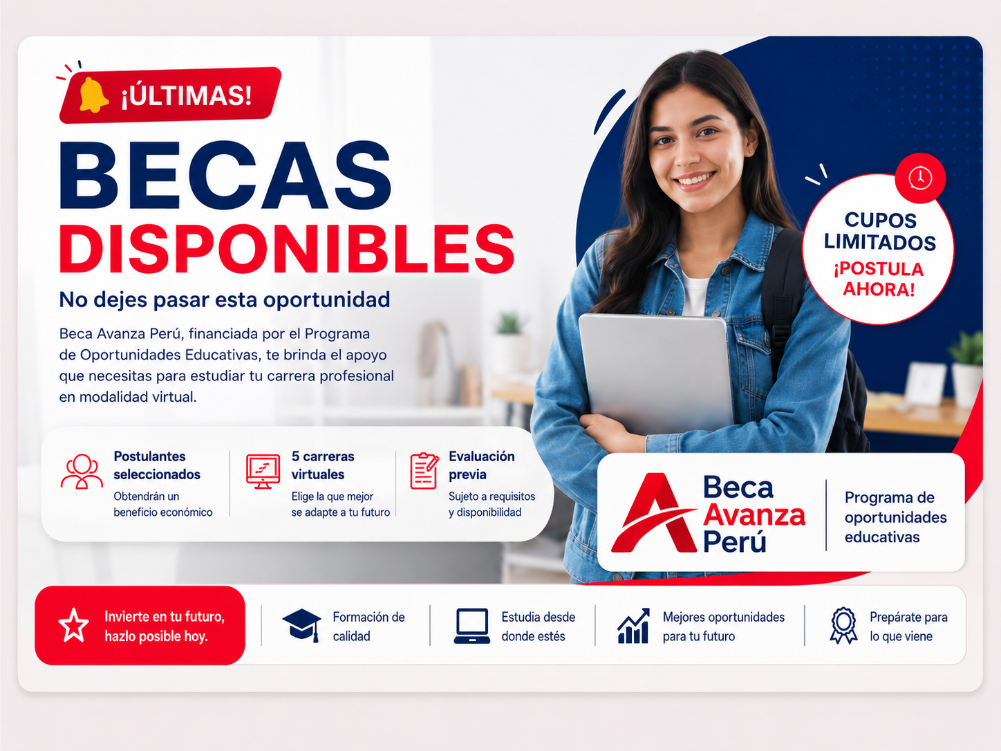 Últimas becas disponibles de Beca Avanza Perú para carreras profesionales virtuales
