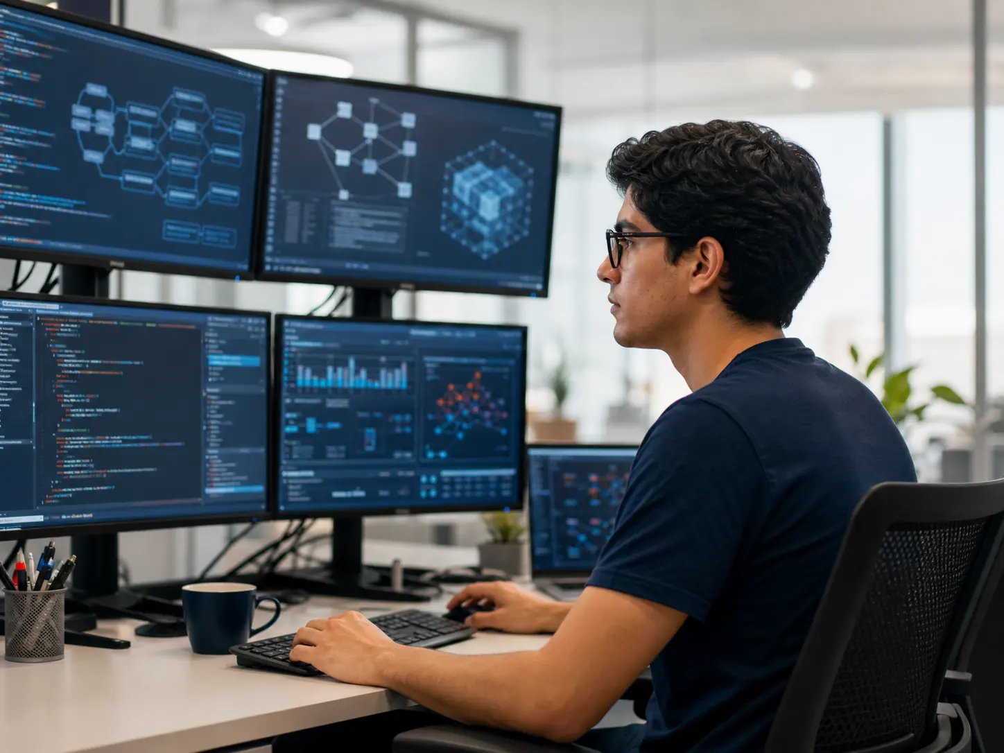 Estudiante de Desarrollo de Sistemas de Información trabajando con soluciones tecnológicas