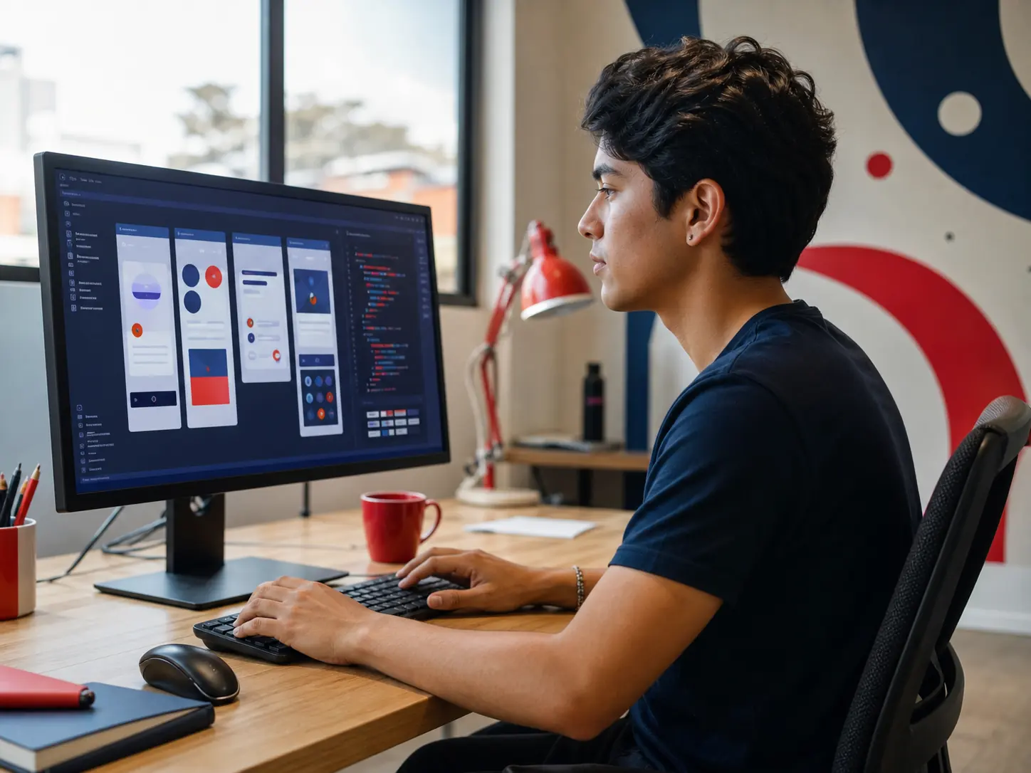 Estudiante de Diseño y Programación Web desarrollando una página web